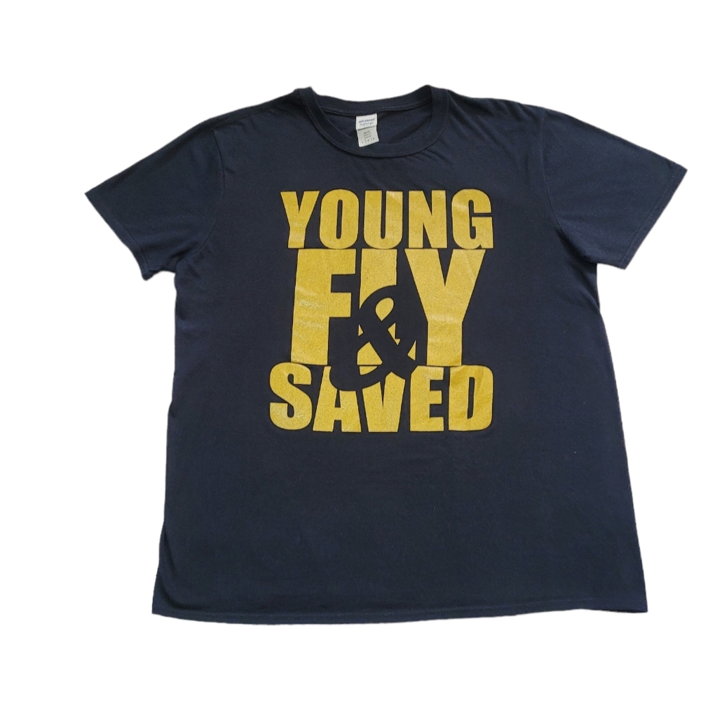 Men's Custom made T shirt. Size L color   black and gold. Brand Gildan